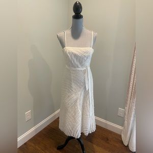 BCBG Maxazria - Cream midi dress with ruffle details - Size 2